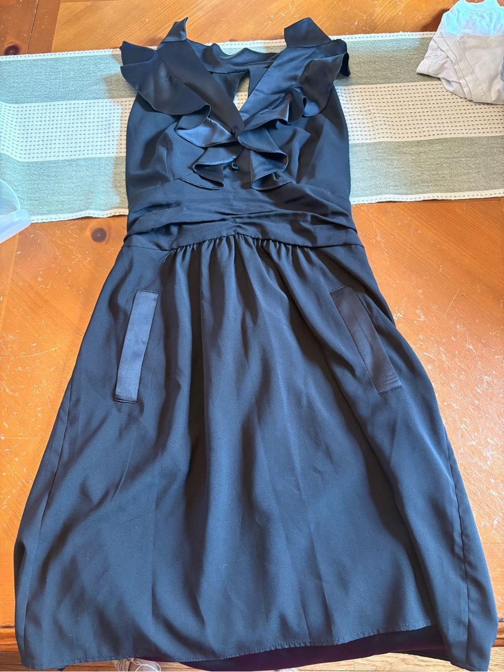 BCBGeneration Black Ruffle Front Midi Dress